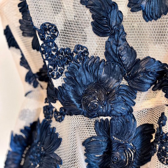 Gracia Floral Lace Mesh Peplum Top, Small, Navy & Cream - Picture 8 of 11